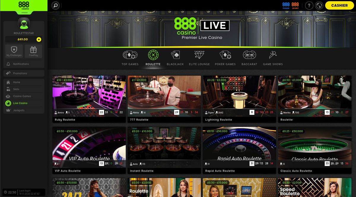 888casino: screenshot of the casino site