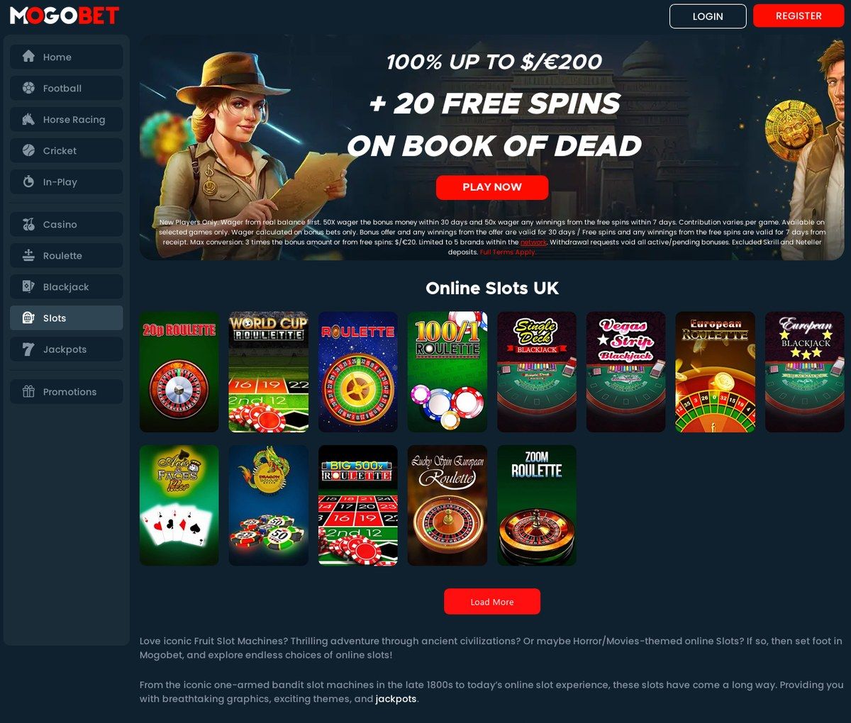 All Slots Casino: screenshot of the casino site