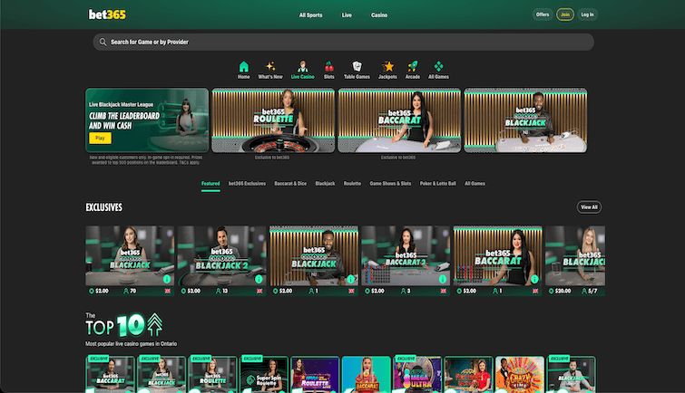 bet365 Casino: screenshot of the casino site