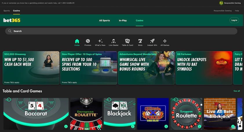bet365 Casino: screenshot of the casino site