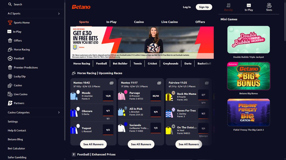 Betano: screenshot of the casino site