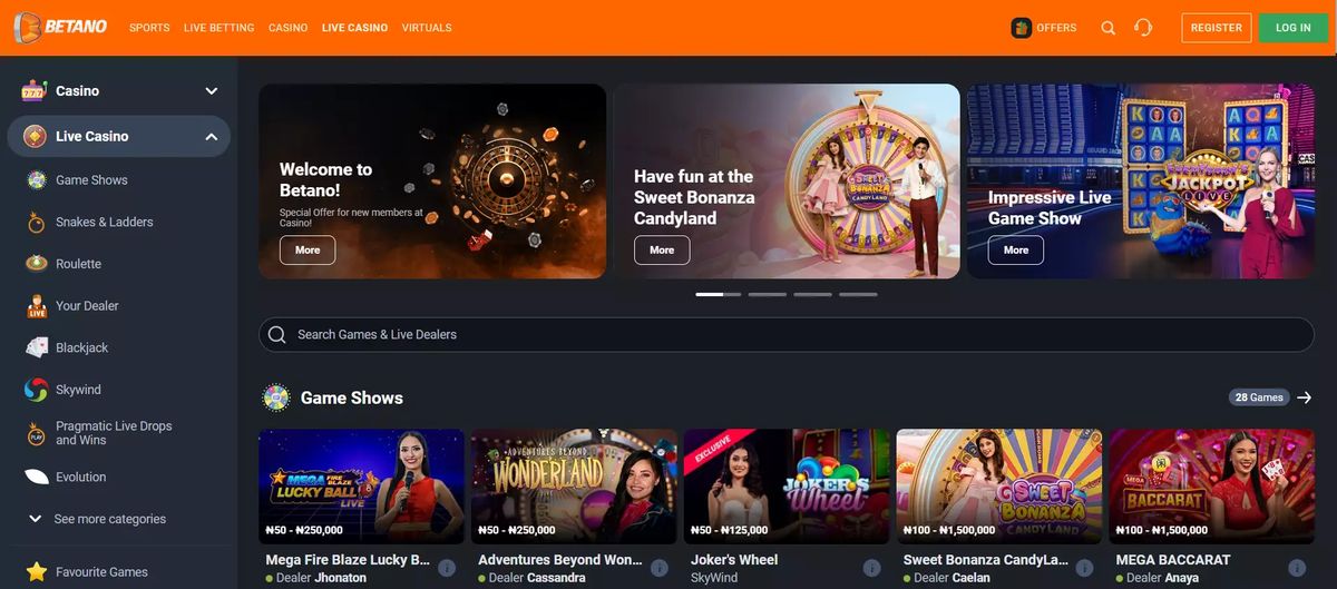 Betano: screenshot of the casino site