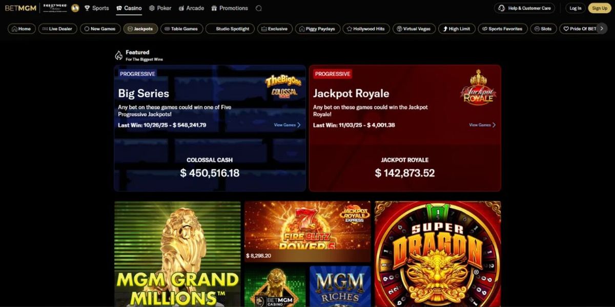 BetMGM Casino: screenshot of the casino site