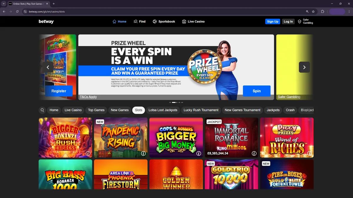 Betway Casino: screenshot of the casino site