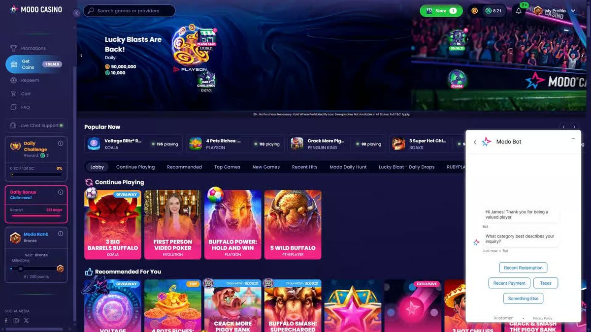 Bodog: screenshot of the casino site