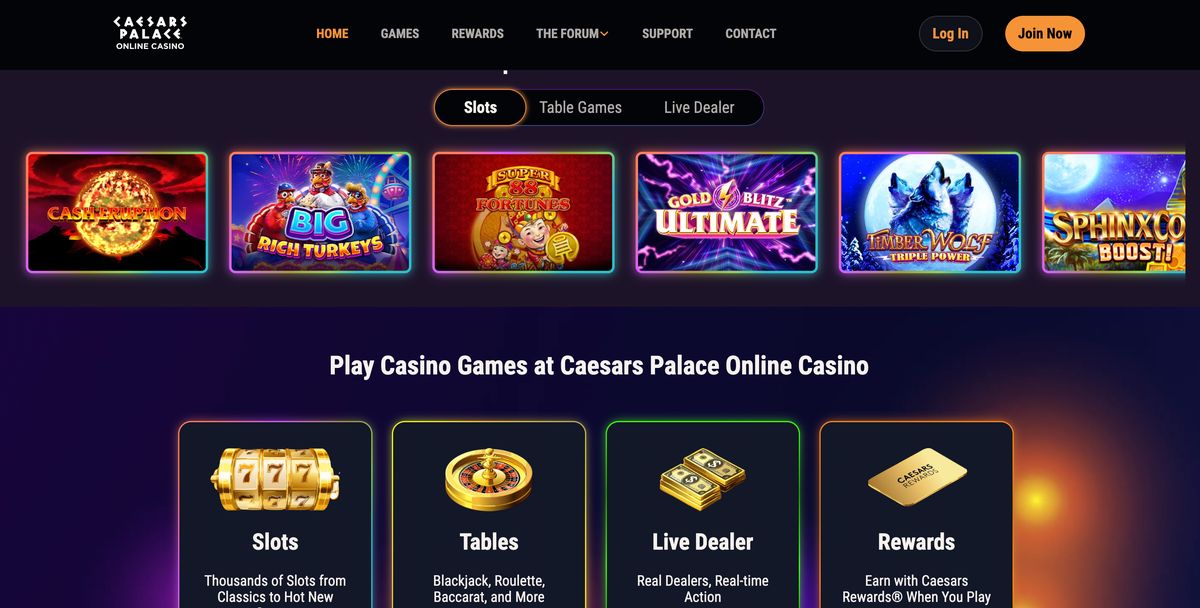 Caesars Palace Online Casino: screenshot of the casino site