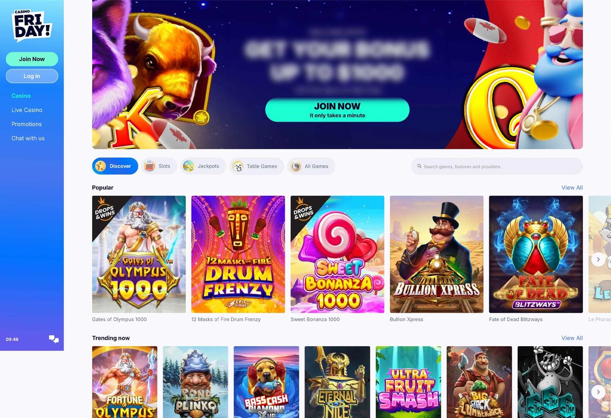 Casino Friday: screenshot of the casino site