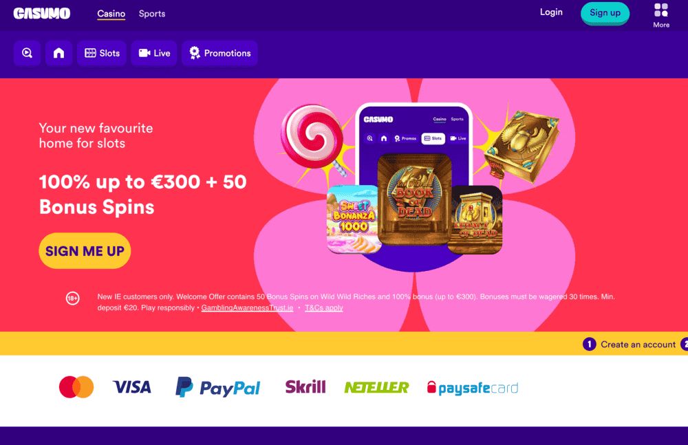 Casumo: screenshot of the casino site