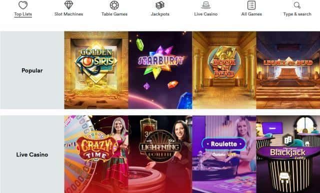 Casumo: screenshot of the casino site