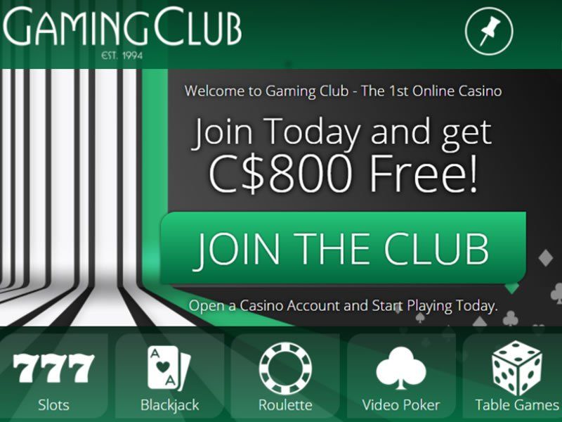 Gaming Club Casino: screenshot of the casino site