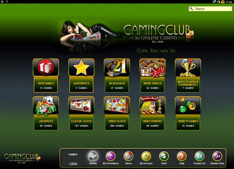 Gaming Club Casino: screenshot of the casino site