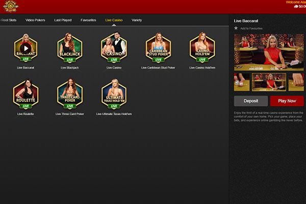 Golden Tiger Casino: screenshot of the casino site