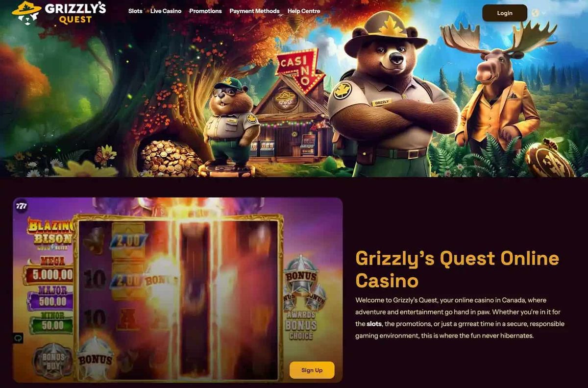 Grizzly's Quest Casino: screenshot of the casino site