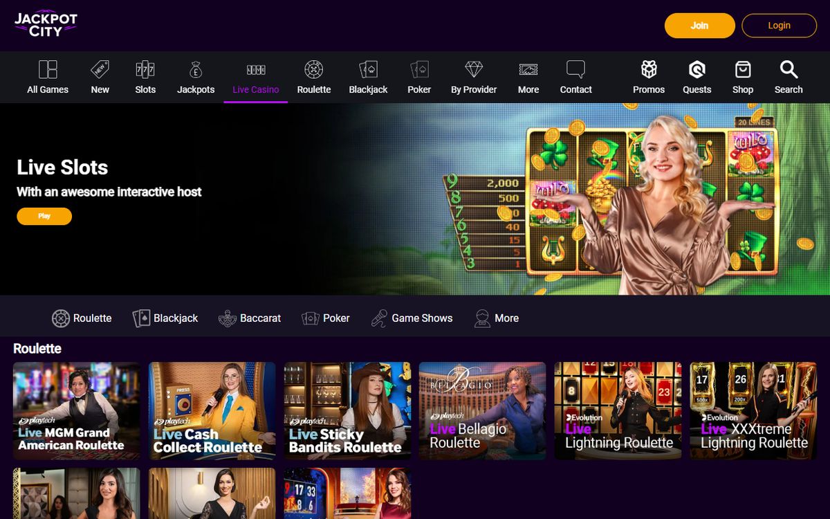 Jackpot City Casino: screenshot of the casino site