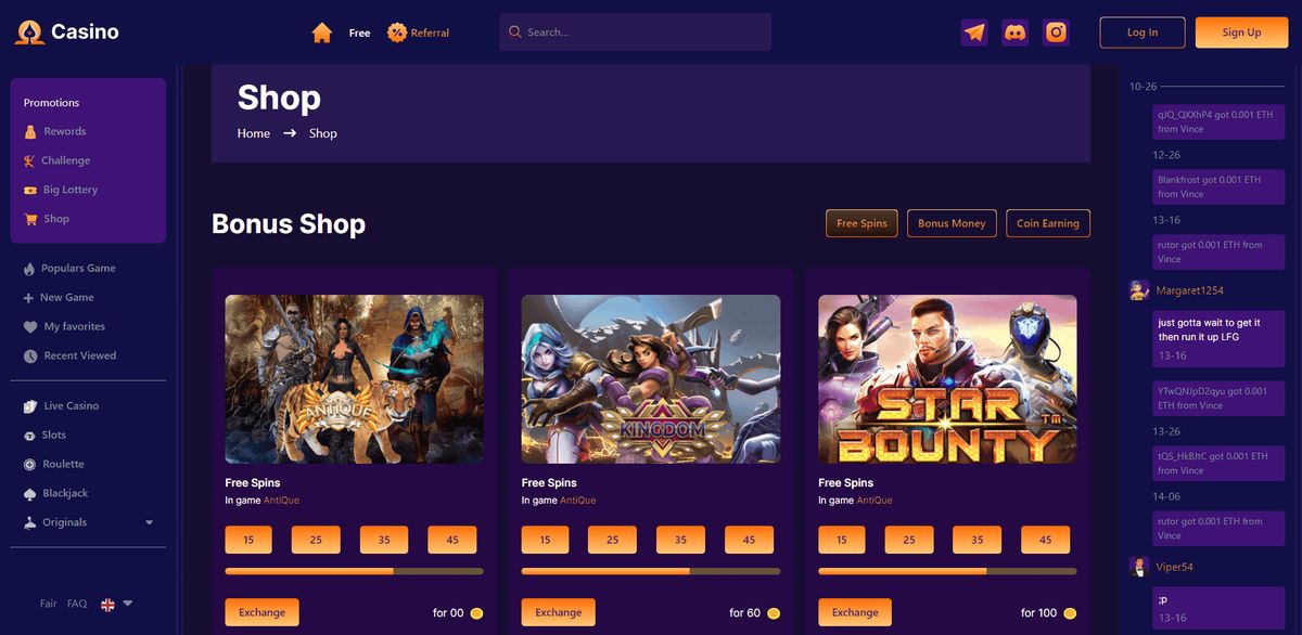 JustCasino: screenshot of the casino site