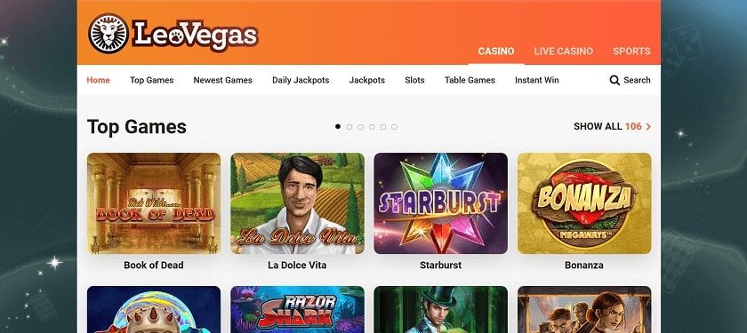 LeoVegas: screenshot of the casino site