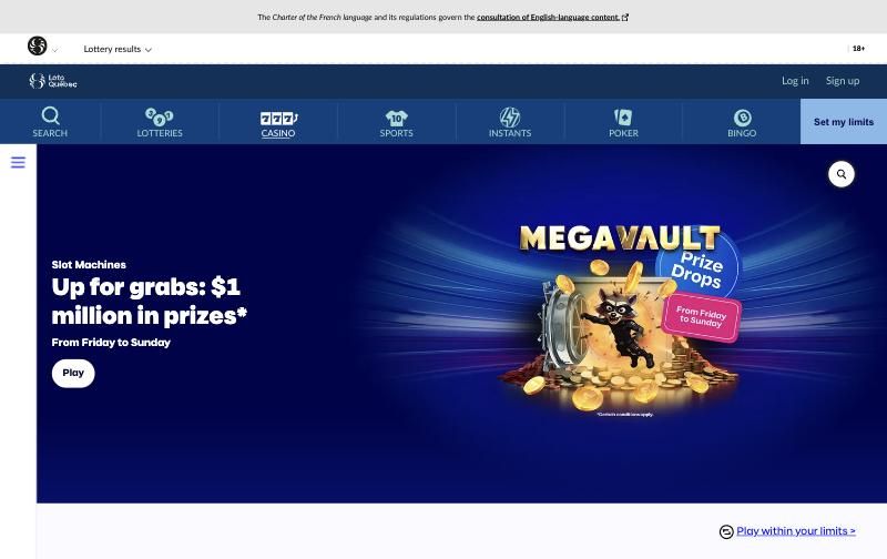 Loto-Québec: screenshot of the casino site