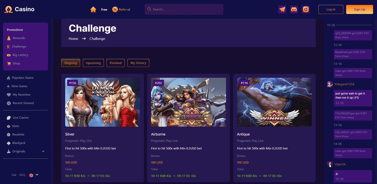 Lucky Dreams Casino: screenshot of the casino site