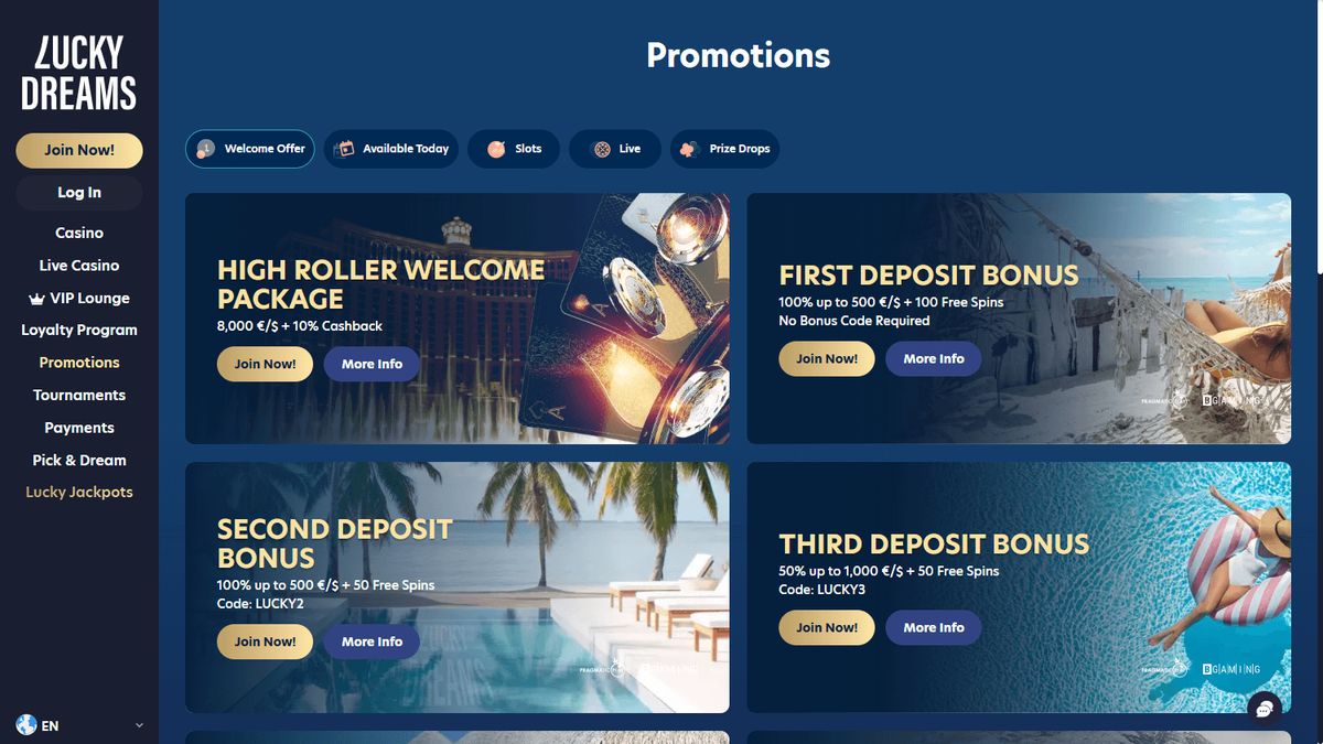 Lucky Dreams Casino: screenshot of the casino site