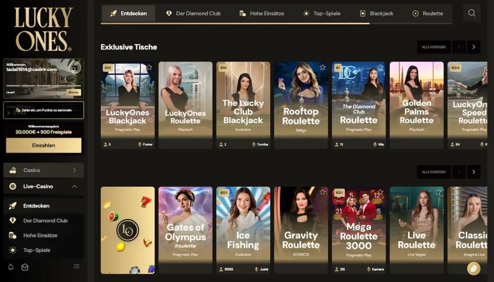 Lucky Ones Casino: screenshot of the casino site