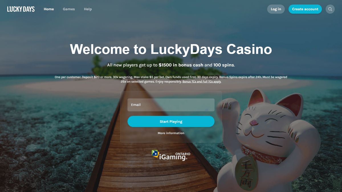 LuckyDays Casino: screenshot of the casino site