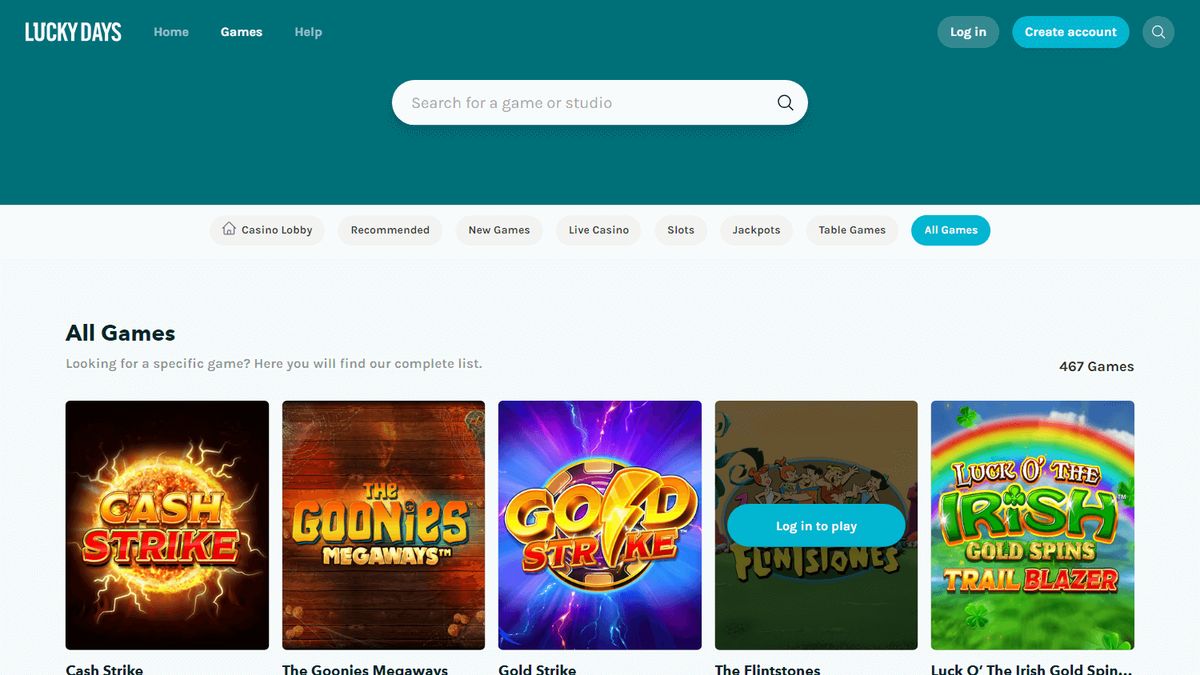 LuckyDays Casino: screenshot of the casino site