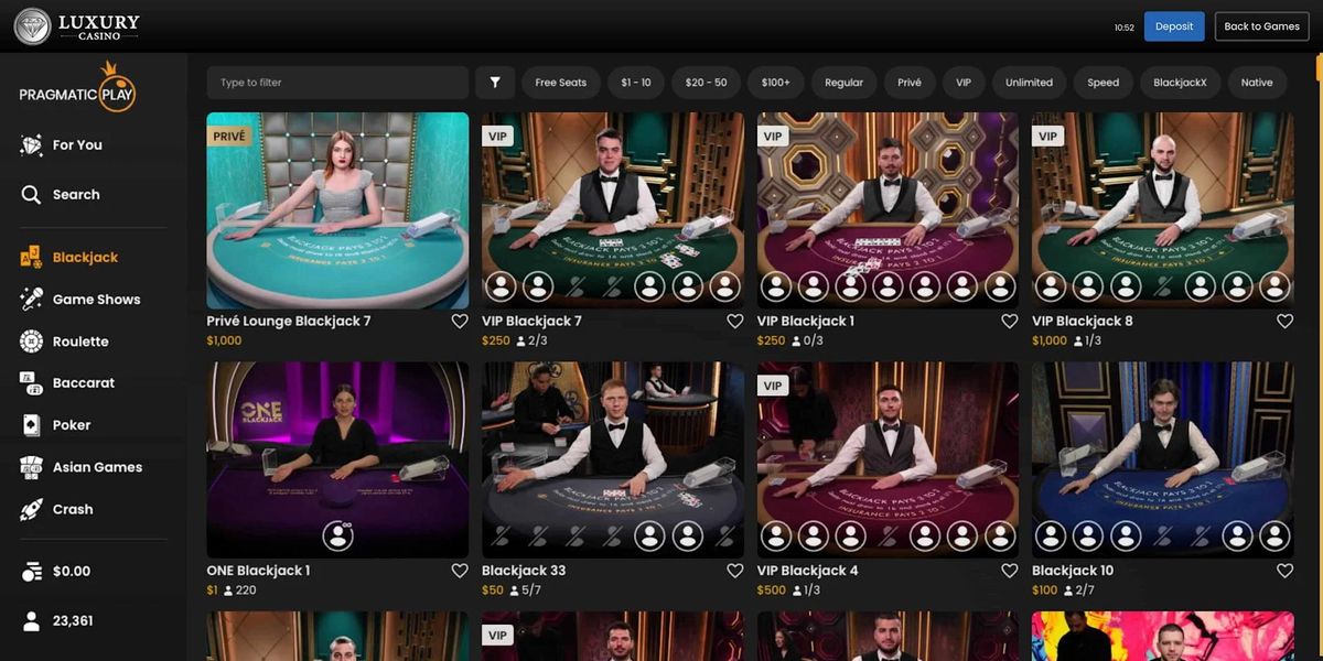 Luxury Casino: screenshot of the casino site