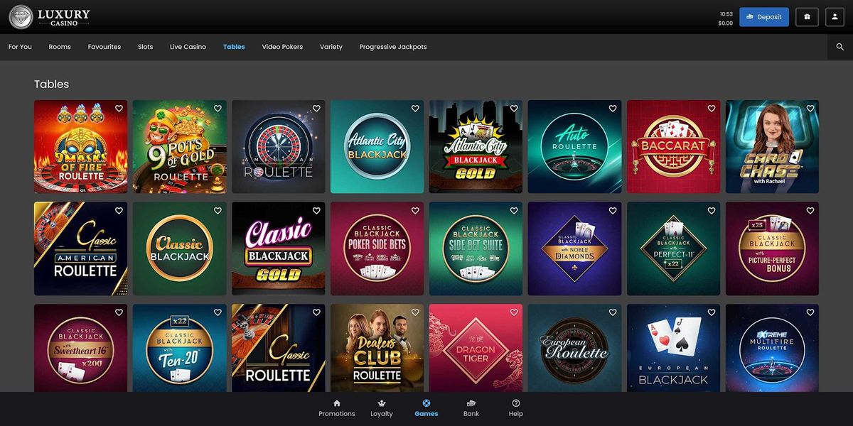 Luxury Casino: screenshot of the casino site