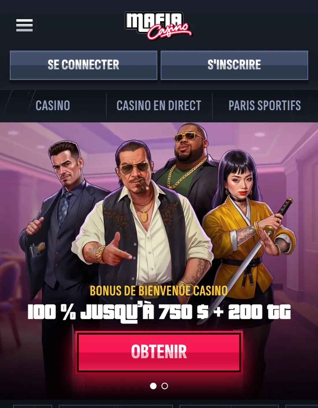 Mafia Casino: screenshot of the casino site