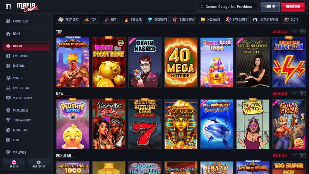 Mafia Casino: screenshot of the casino site