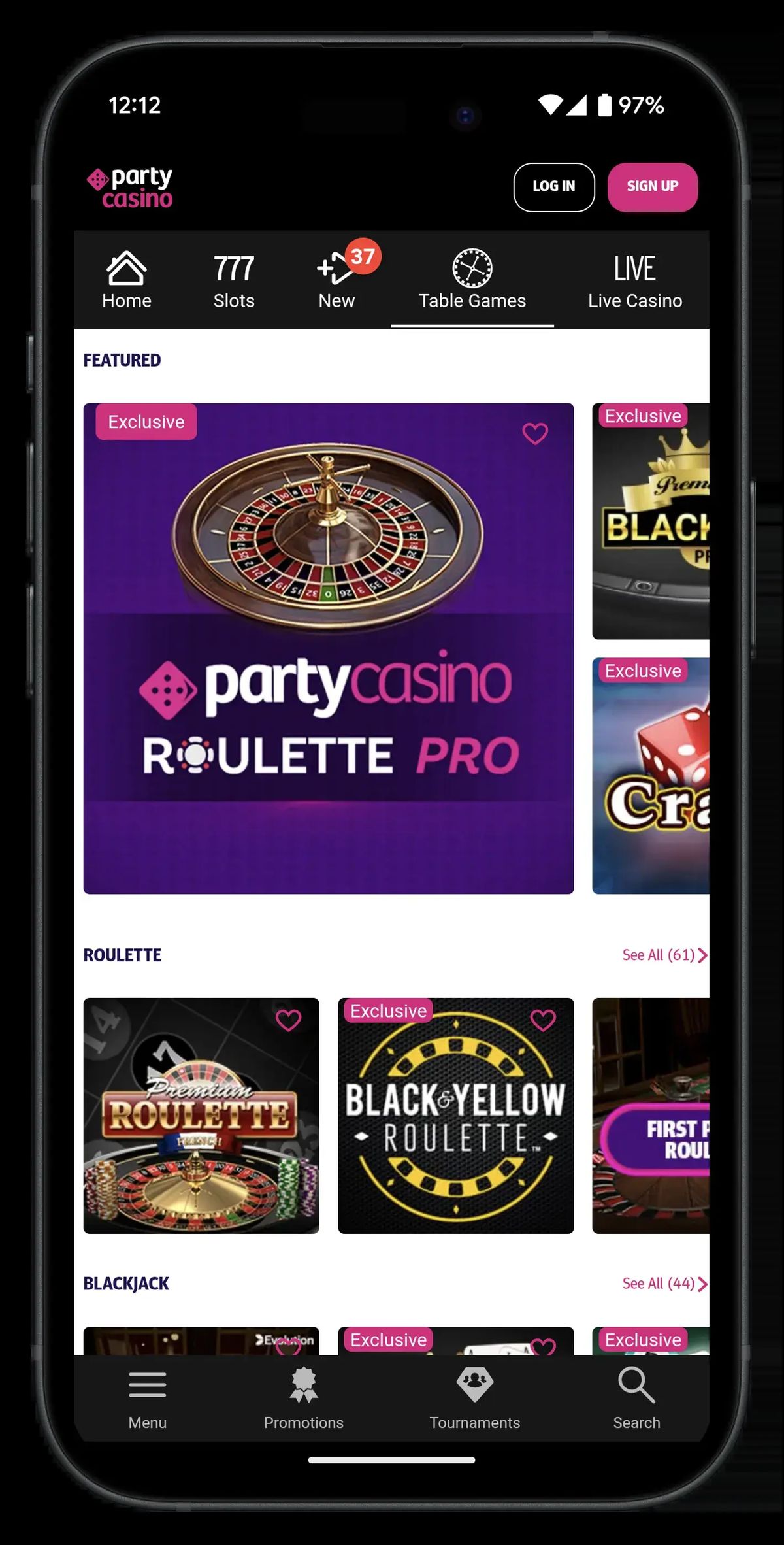 PartyCasino: screenshot of the casino site
