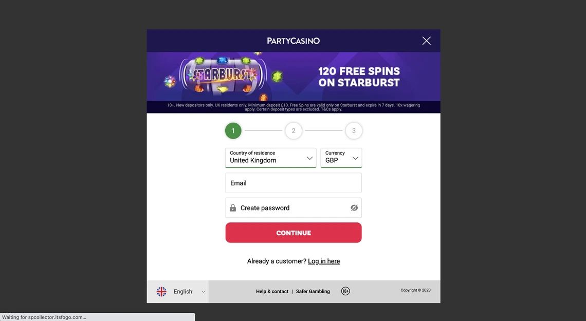 PartyCasino: screenshot of the casino site