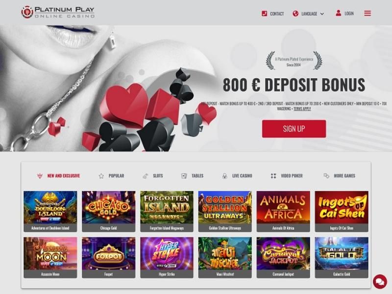 Platinum Play Casino: screenshot of the casino site