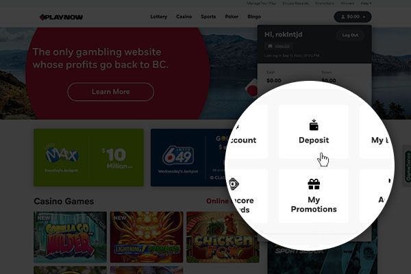 PlayNow: screenshot of the casino site