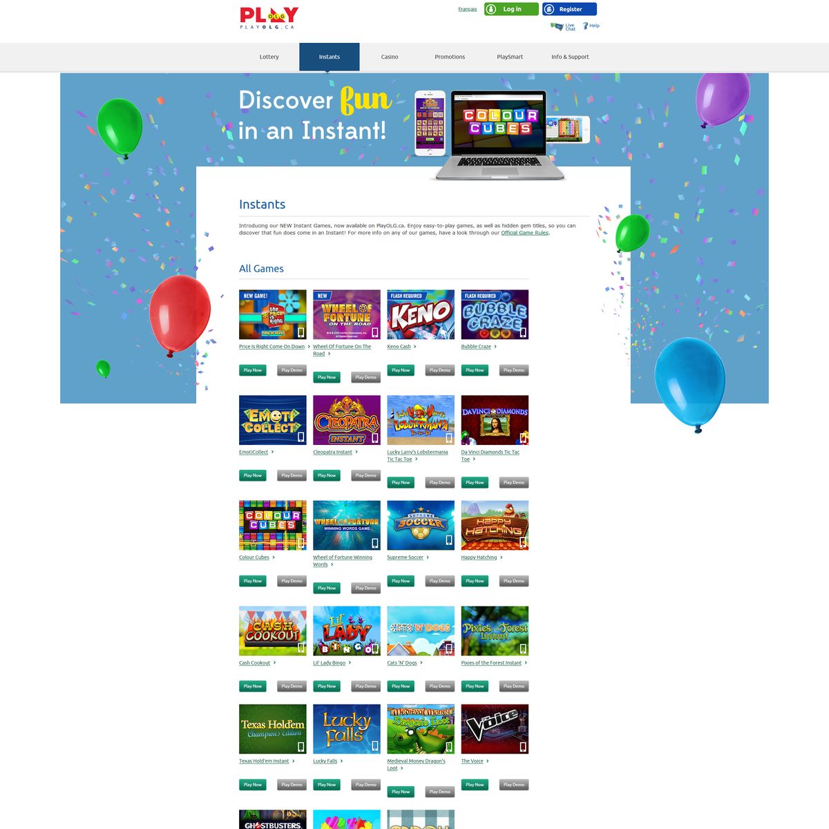 PlayOLG: screenshot of the casino site
