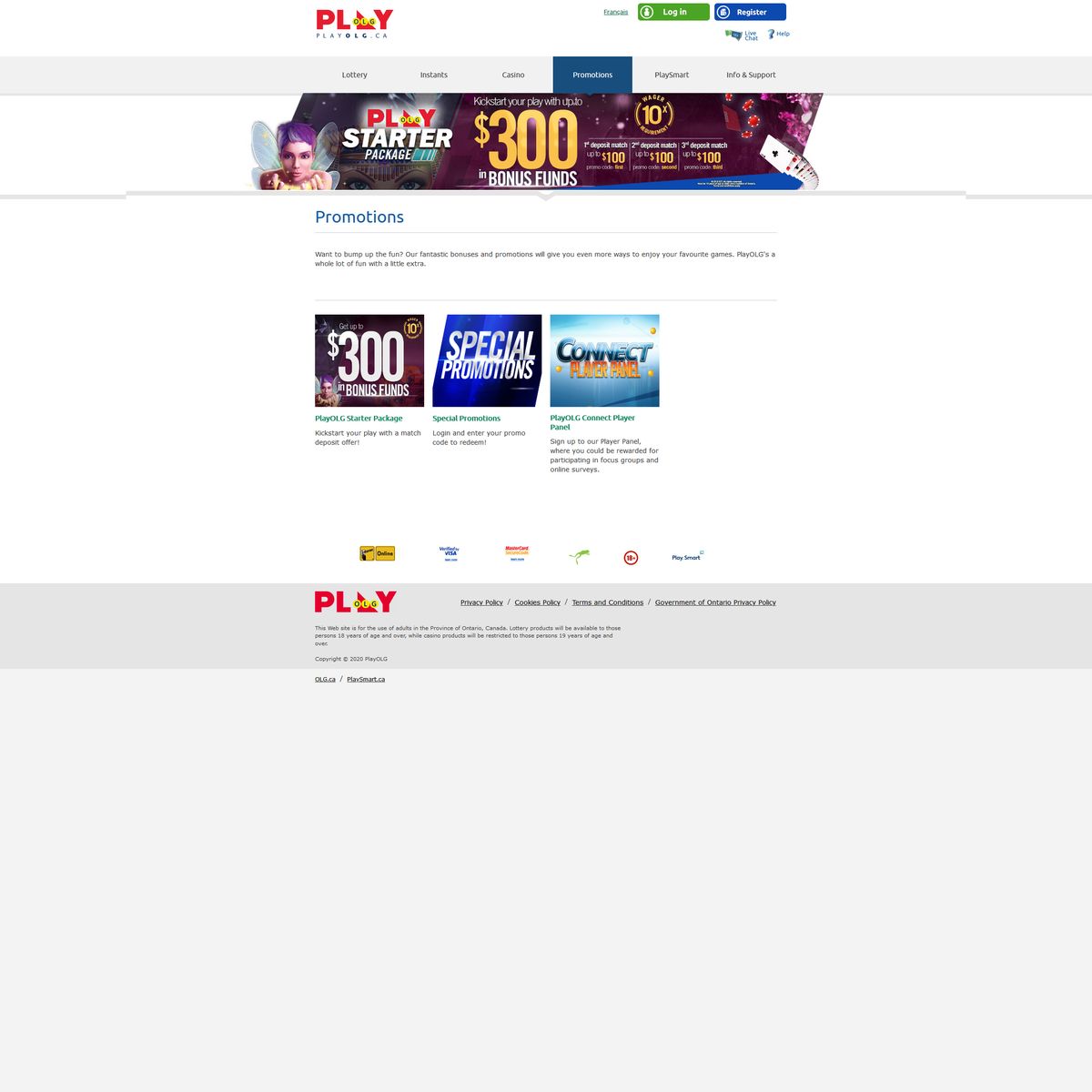 PlayOLG: screenshot of the casino site