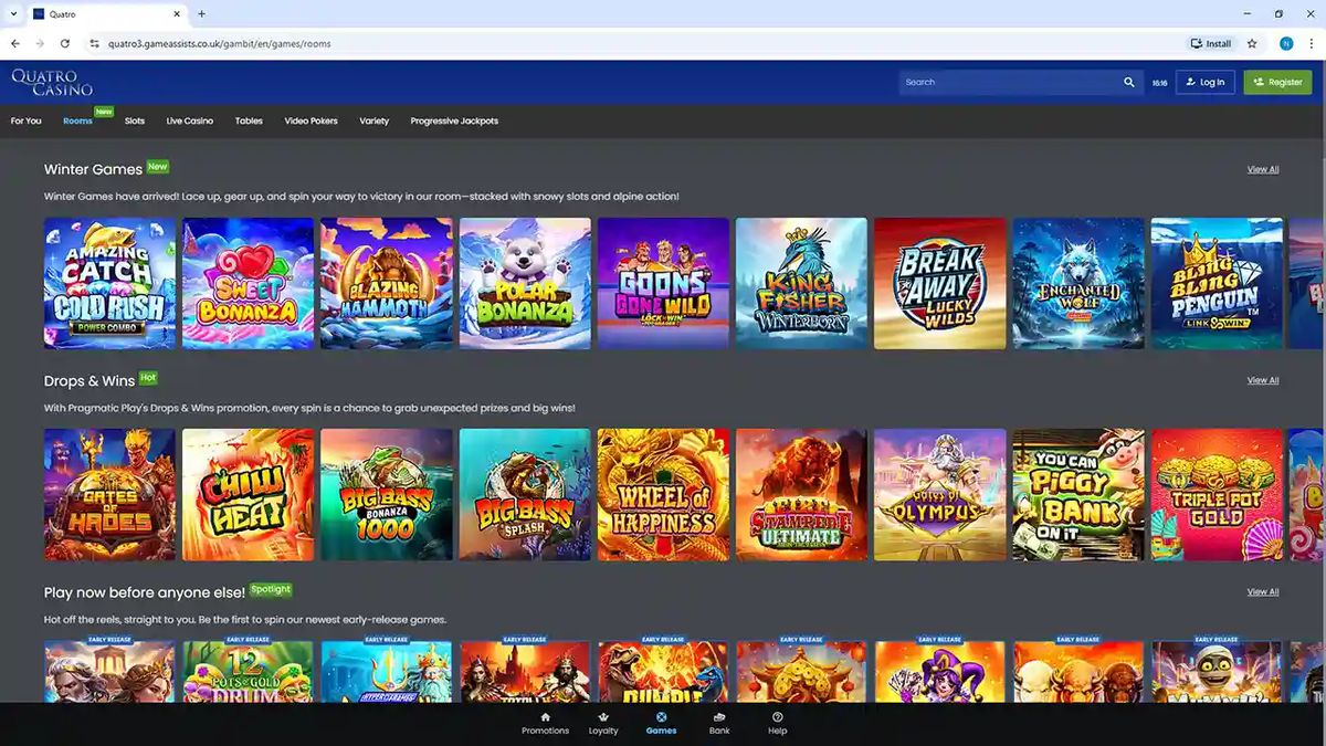 Quatro Casino: screenshot of the casino site