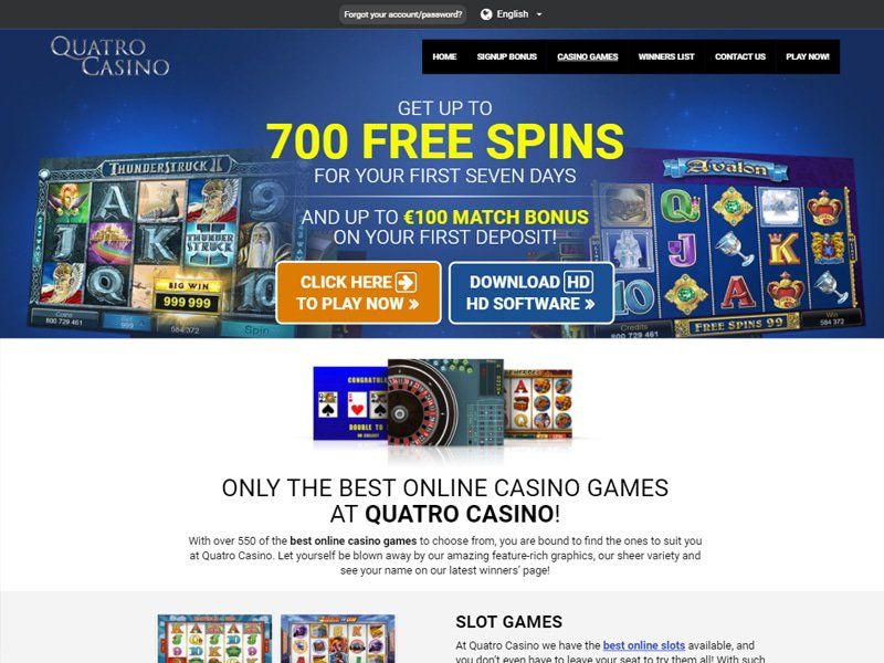 Quatro Casino: screenshot of the casino site