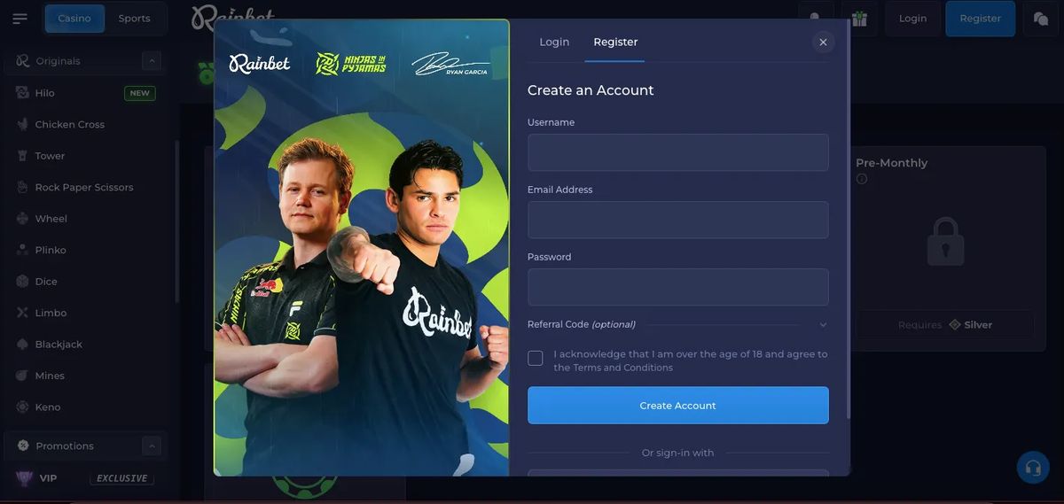 Rainbet: screenshot of the casino site