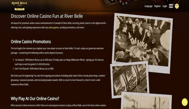 River Belle Casino: screenshot of the casino site