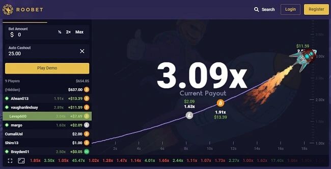 Roobet: screenshot of the casino site