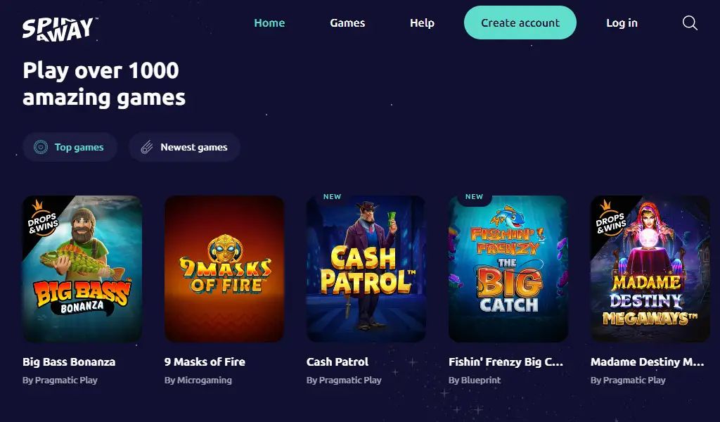 Spinaway Casino: screenshot of the casino site