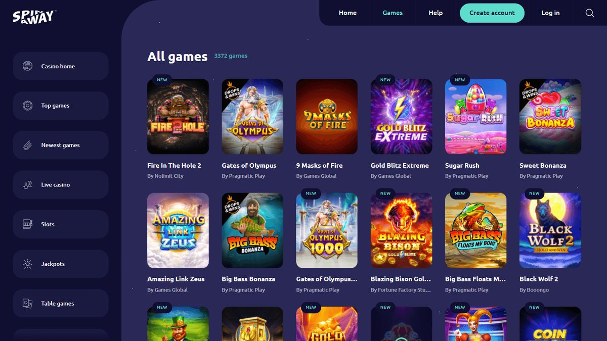 Spinaway Casino: screenshot of the casino site