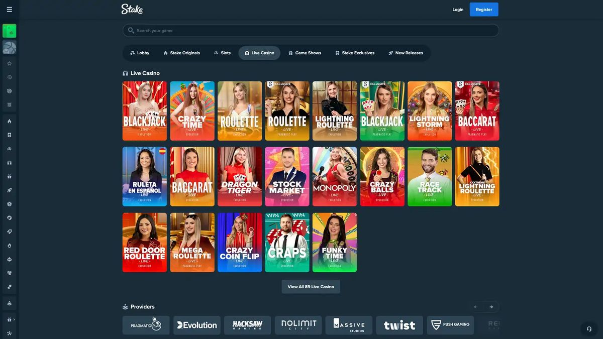 Stake: screenshot of the casino site