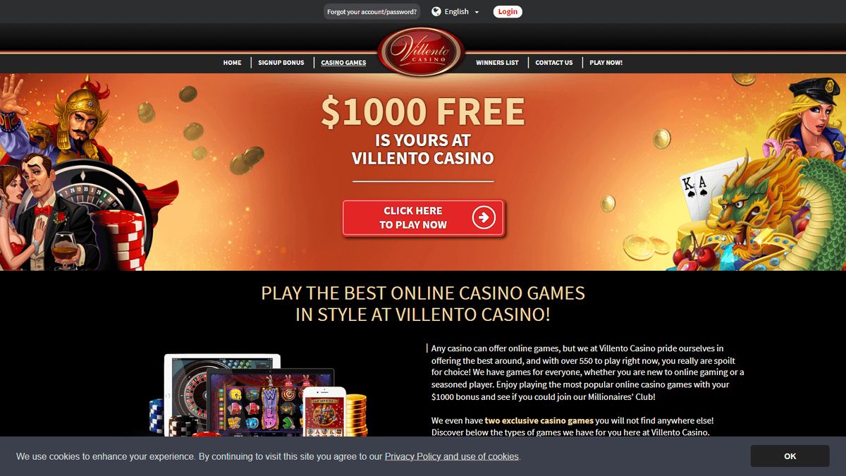 Villento Casino: screenshot of the casino site