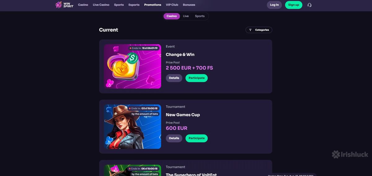 WinSpirit Casino: screenshot of the casino site