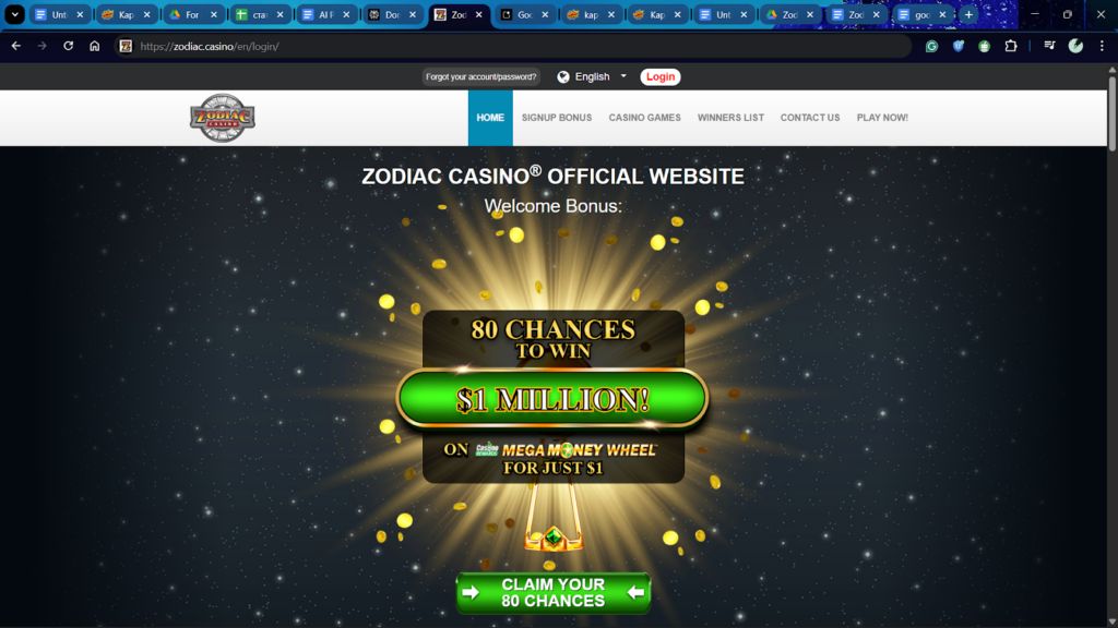 Zodiac Casino lobby, a pick for no deposit bonus casinos in canada