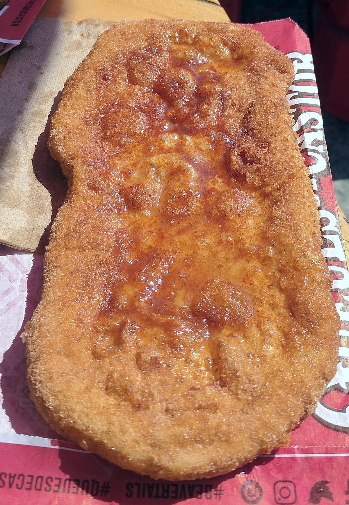 A cinnamon and sugar BeaverTail.