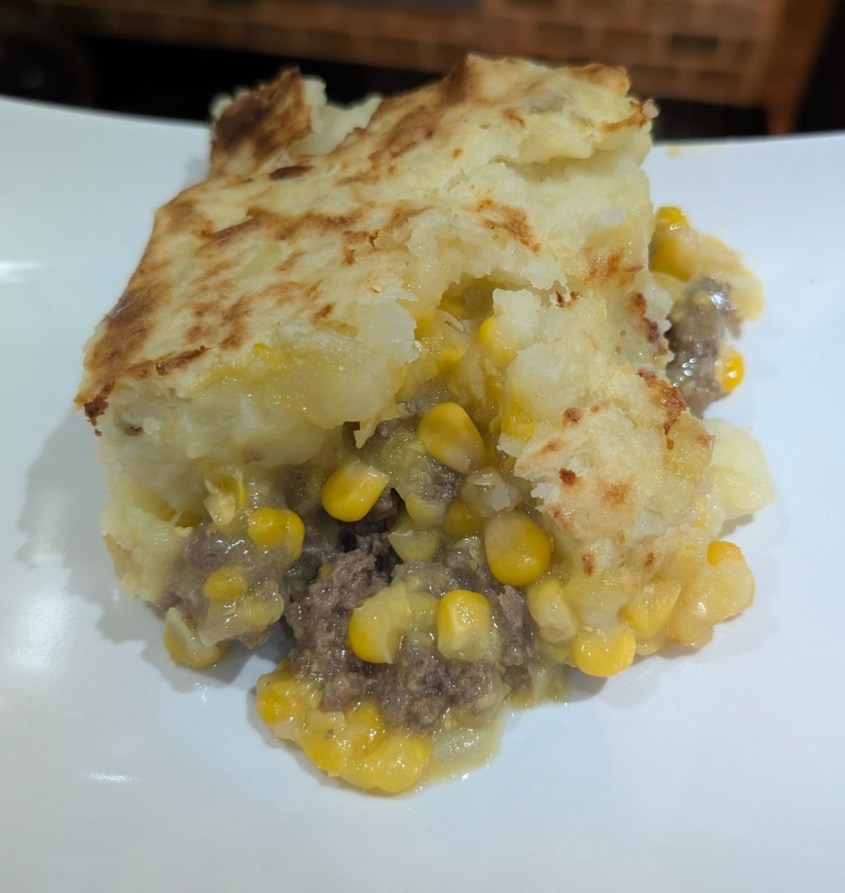 A pâté chinois on a plate