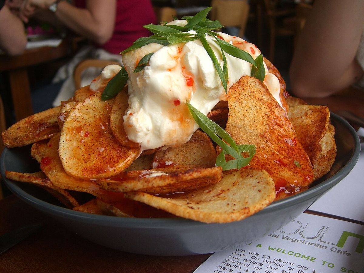Crispy Potato Skins with Sour Cream and Sweet Chilli Sauce